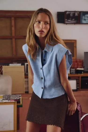 Zara Рубашка без рукавов из смесового льна