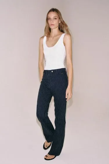 Zara Джинсы клёш в полоску с высокой посадкой — коллекция ZARA «ZW»