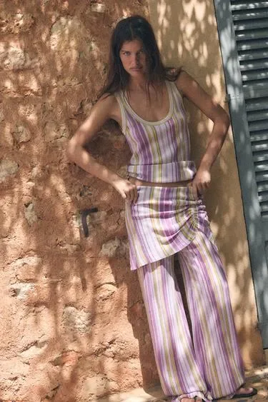 Zara Длинные трикотажные юбка-шорты в полоску