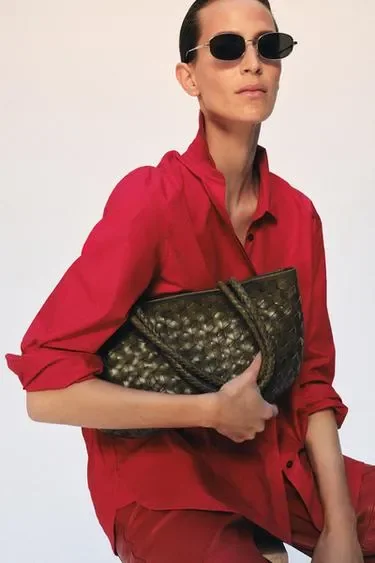 Zara Кожаная сумка с плетеным эффектом