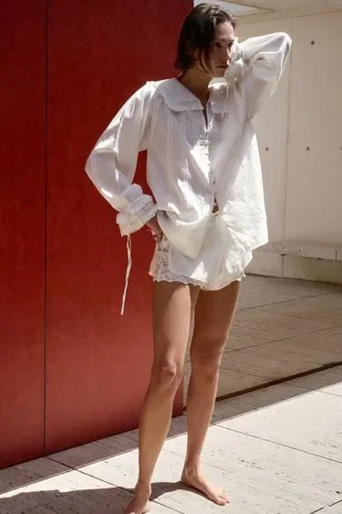 Zara Блуза из 100% хлопка с вышивкой и кружевом купить с доставкой.