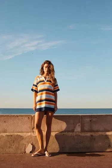 Zara Платье поло в полоску