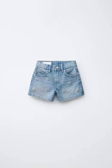 Zara Джинсовые шорты с жемчугом