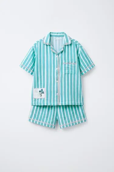 Zara Пижама в полоску для детей 6-14 лет с цветочным патчем