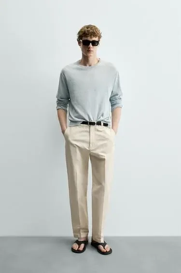 Zara Прямые брюки чинос из хлопка и льна
