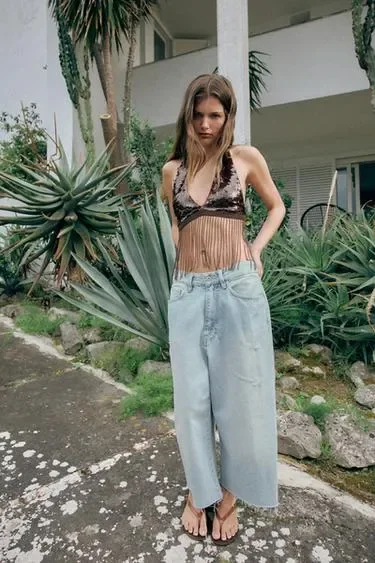Zara Топ бра с пайетками и бахромой