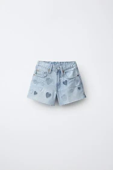 Zara Джинсовые шорты-бермуды с нашивками «сердца»
