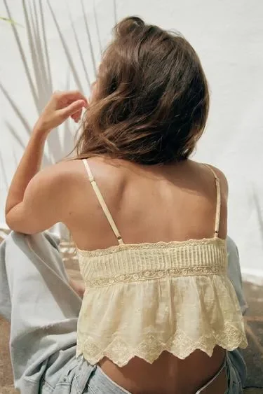 Zara Топ на бретелях с вышивкой и завязками