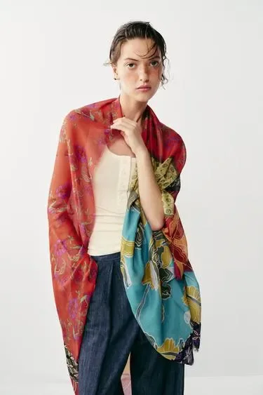 Zara Платок из модала и шелка с принтом