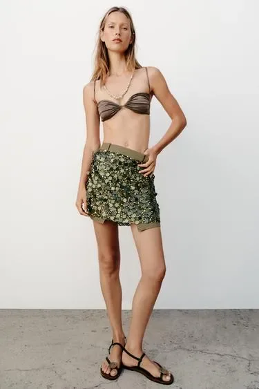 Zara Комбинированная мини-юбка с пайетками