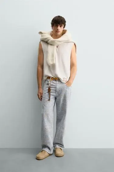 Zara Футболка из хлопка и льна с нашивкой купить с доставкой.