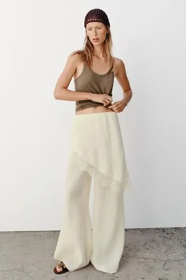 Zara Широкие брюки парео с кружевом