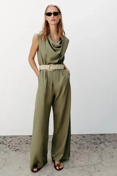 Zara Длинный комбинезон с поясом