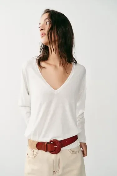 Zara Эластичный ремень из джута и кожи