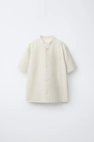 Zara Рубашка из хлопка и льна в полоску