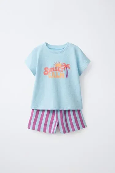 Zara 1,5-6 лет/пижама в полоску с надписью