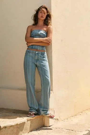 Zara Топ Z1975 деним в полоску