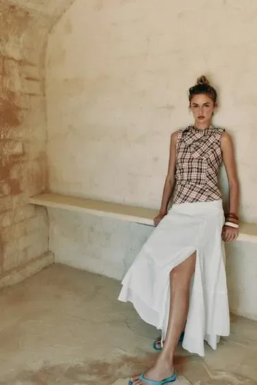 Zara Топ из 100% льна в клетку