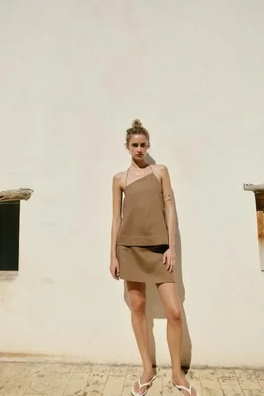 Zara Юбка-шорты из льна с бусинами купить с доставкой.
