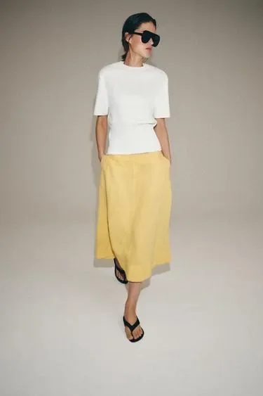 Zara Юбка миди из смесового льна — коллекция ZARA «ZW»