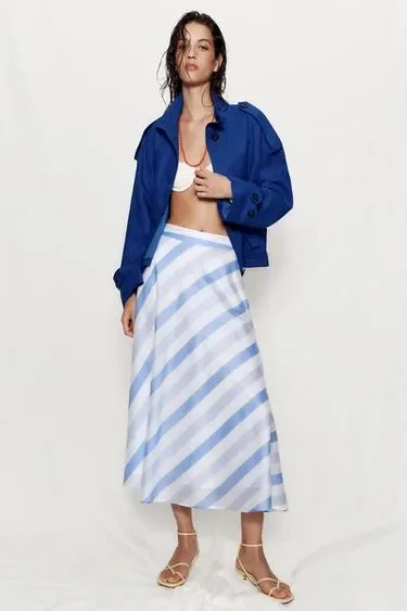 Zara Юбка миди в полоску