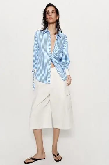 Zara Рубашка в полоску с завязками