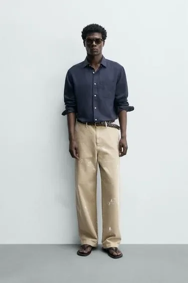 Zara Рубашка из льна и лиоцелла классического кроя