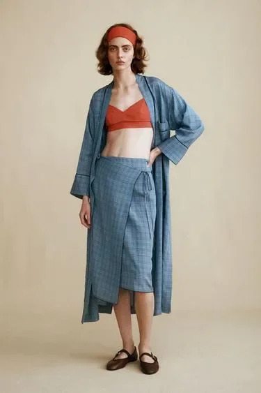 Zara Юбка миди в клетку из коллекции CARAMEL LONDON X ZARA