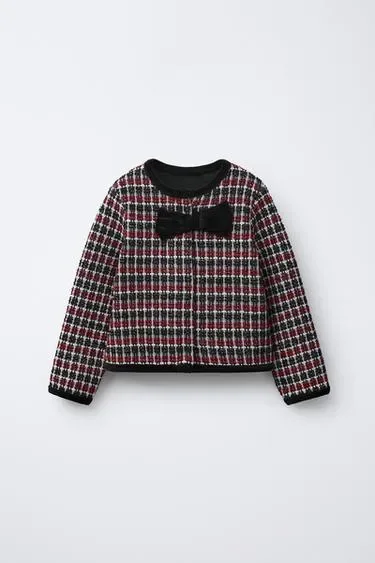 Zara Бархатная куртка из рельефной ткани с бантом купить с доставкой.