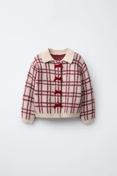 Zara Кардиган в клетку с бархатными бантами