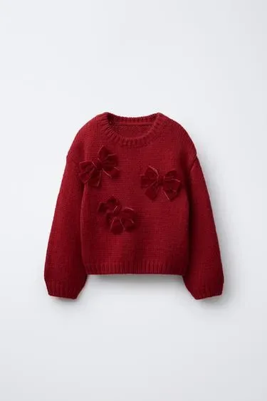 Zara Вязаный свитер с бархатными бантами