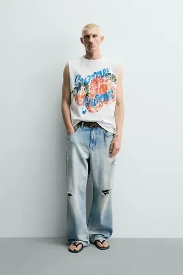 Zara Трикотажный топ с принтом и эффектом потертости купить с доставкой.