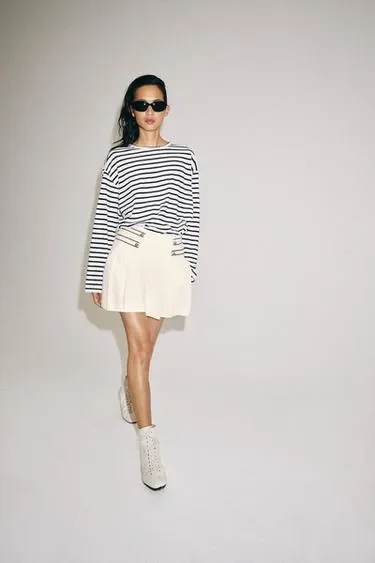 Zara Футболка из хлопка и льна в полоску