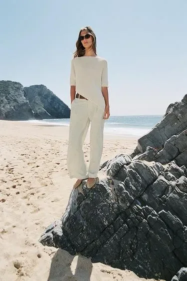 Zara Широкие брюки в полоску с поясом