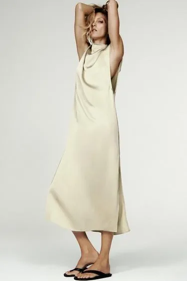 Zara Атласное платье с навесными петлями — коллекция ZARA «ZW»