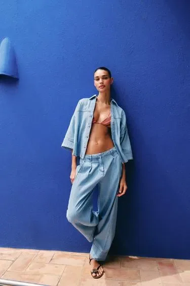 Zara Джинсовая рубашка Z1975 с широкими рукавами купить с доставкой.