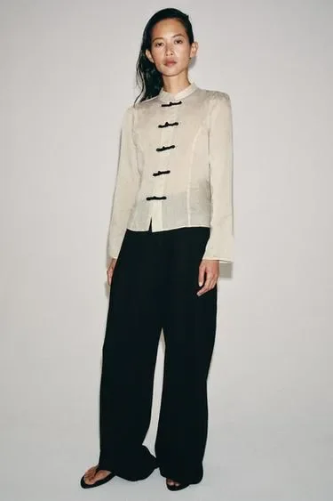 Zara Рубашка в полоску с навесными петлями — коллекция ZARA «ZW»