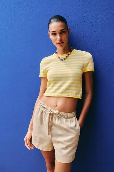 Zara Шорты-бермуды из 100% хлопка с эластичным поясом