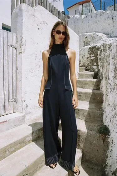 Zara Комбинезон халтер с контрастной отделкой купить с доставкой.