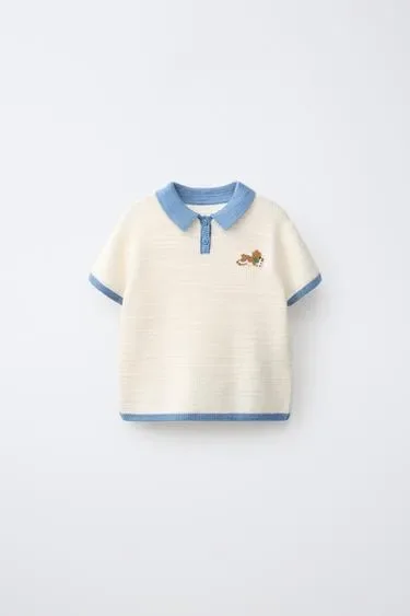 Zara Трикотажное поло с вышивкой «собака» купить с доставкой.