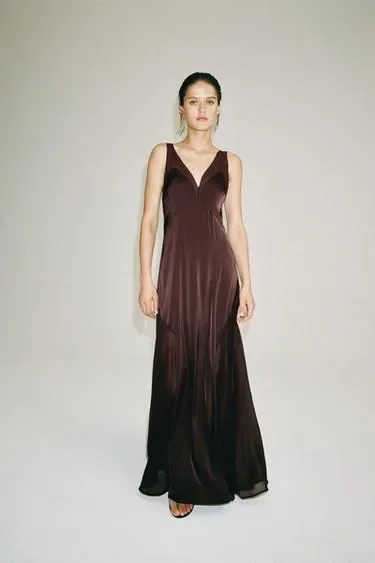 Zara Длинное атласное платье из коллекции «ZW»