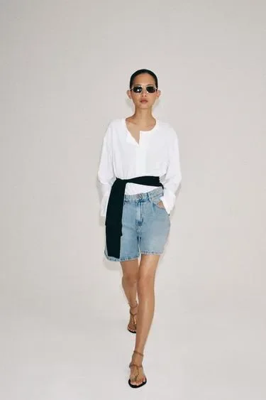 Zara Денимовые шорты с высокой посадкой — коллекция ZARA «ZW» купить с доставкой.