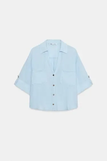 Zara Укороченная рубашка из смесового льна