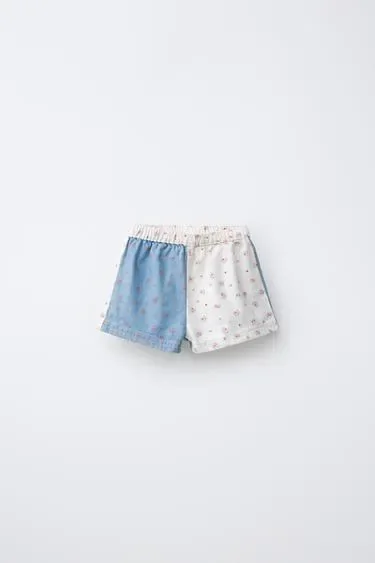 Zara Джинсовые шорты-пэчворк с цветочным принтом