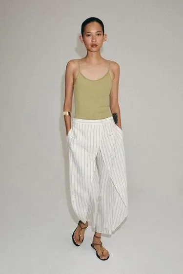 Zara Брюки-парео в полоску из смесового льна — коллекция ZARA «ZW»