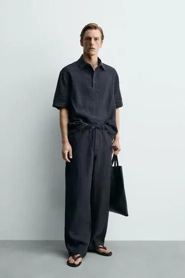 Zara Брюки свободного кроя из 100% льна