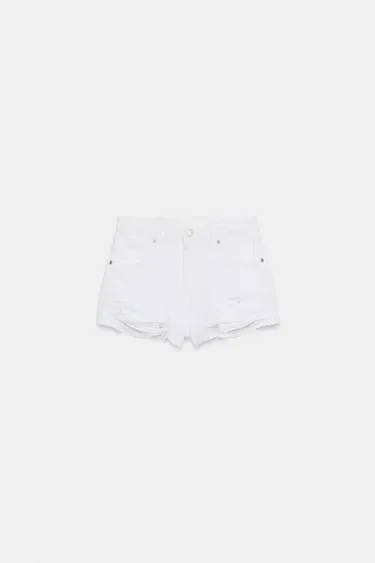 Zara Джинсовые шорты TRF с высокой посадкой и рваными элементами