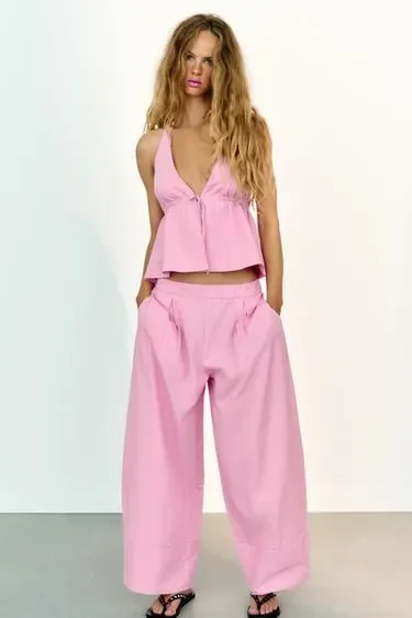 Zara Широкие брюки из поплина в полоску купить с доставкой.