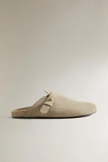 Zara Кожаные сабо с кнопкой