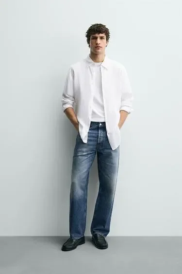 Zara Рубашка стандартной посадки из 100% льна